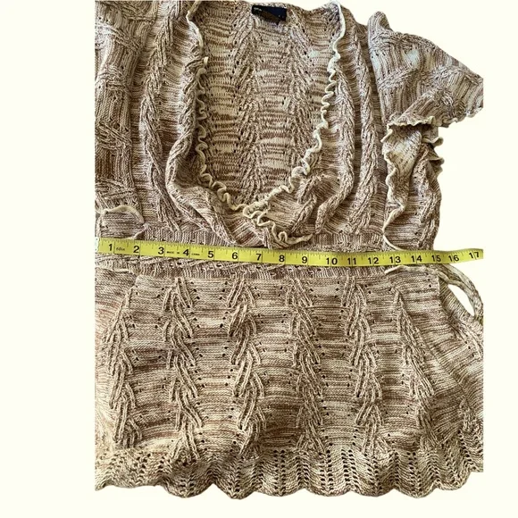 Grace Elements Laguna Ivory tan cotton knit scallop hem sweater top sz s - Picture 6 of 12